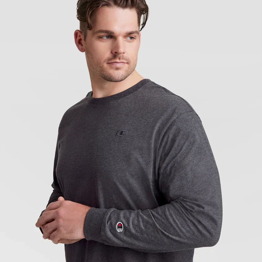 Tricou clasic cu mânecă lungă, C Logo brodat – mărimi mari și înalte