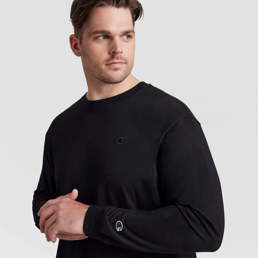 Tricou clasic cu mânecă lungă, C Logo brodat – mărimi mari și înalte